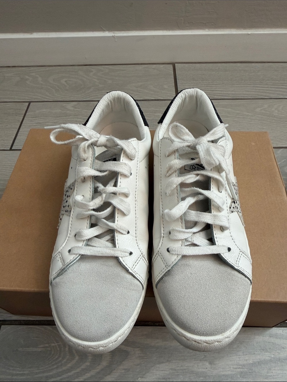 Vintage Havana White Sneakers with Black Heel Accent